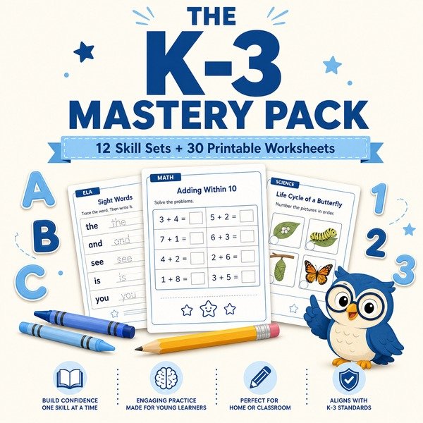 The K-3 Mastery Pack — 58 Printable Worksheets