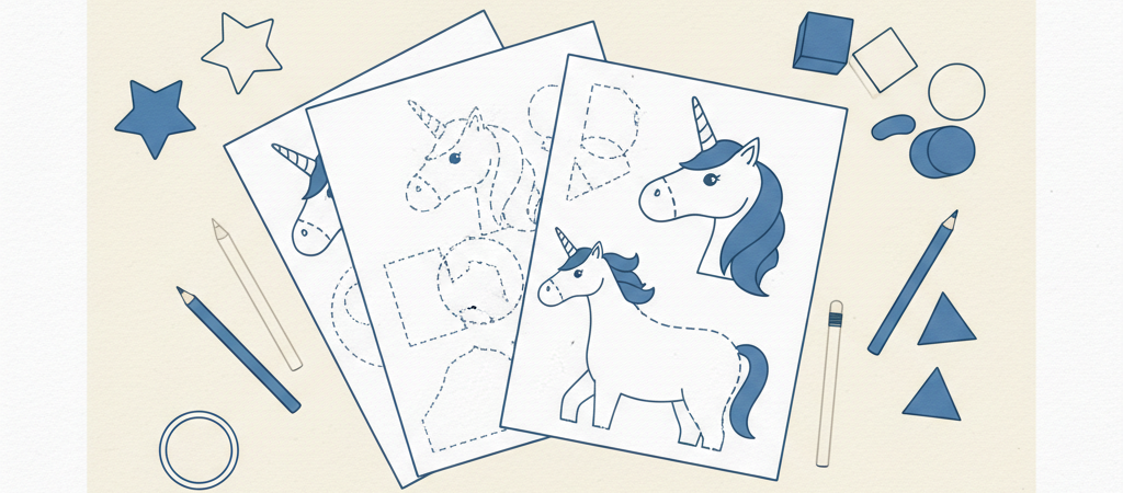 Como desenhar um unicórnio passo a passo para crianças (PDF grátis)